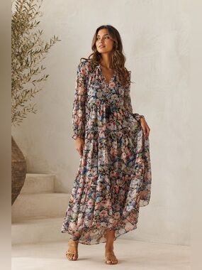 Anthropologie Marais Floral Chiffon Maxi Dress NWT Boho Romantic XS